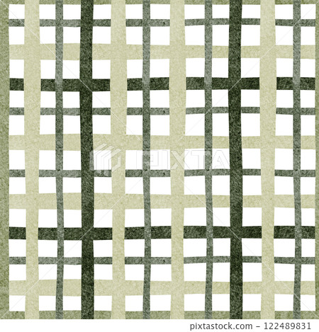 Watercolor seamless plaid and grid pattern illustration. Geometric and abstract shapes with autumn colors for vibrant textile or wrapping designs. Perfect for Thanksgiving or holiday wallpapers. 122489831