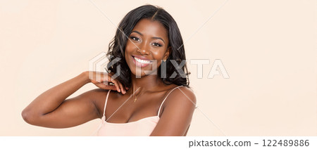 Portraits of smiling Black women with natural hairstyles, showcasing confidence and beauty Portraits of smiling Black women with natural hairstyles, showcasing confidence and beauty 122489886
