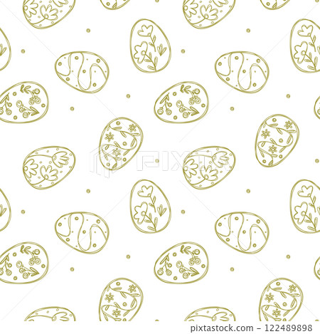 Seamless pattern with Easter eggs in pastel shades. Doodle is hand drawn vector illustration. Seamless pattern with Easter eggs in pastel shades. Doodle is hand drawn vector illustration. 122489898