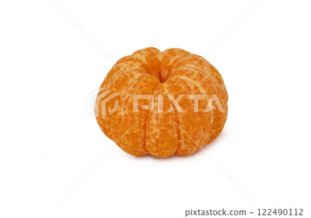 Whole peeled mandarin isolated on white. Peeled tangerine with shadow Whole peeled mandarin isolated on white. Peeled tangerine with shadow 122490112