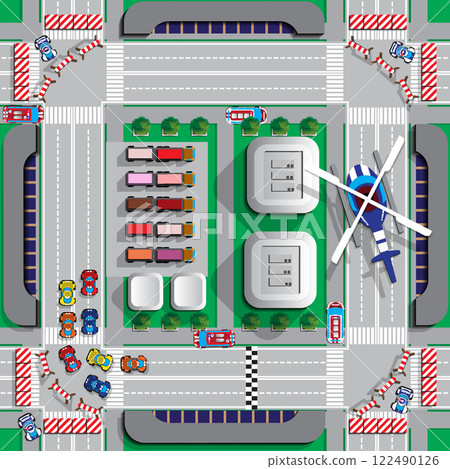 Race track on city streets. View from above. Vector illustration. Race track on city streets. View from above. Vector illustration. 122490126