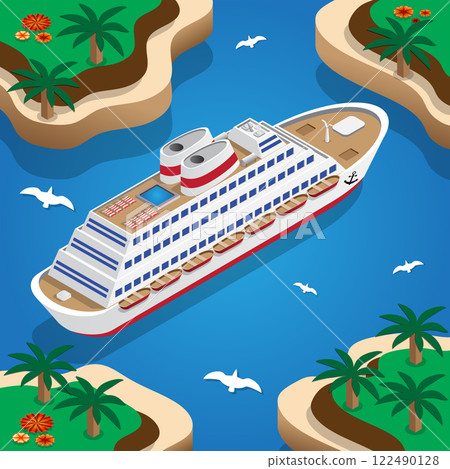Cruise liner in the lagoon. Isometric. Vector illustration. Cruise liner in the lagoon. Isometric. Vector illustration. 122490128