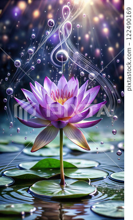 purple lotus flower blooming in pond 122490169