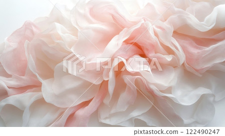 A close-up view of a bouquet of pale pink and creamy white peonies, the delicate folds of the petals illuminated by soft, natural lighting. A close-up view of a bouquet of pale pink and creamy white peonies, the delicate folds of the petals illuminated by soft, natural lighting. 122490247