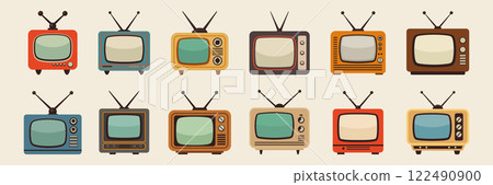 Retro TV Set. Vector Vintage Television Collection. Old TV Icon Pack. Retro, Vintage TV, Classic, Antique TV, Old Television, Vector Illustration. Retro Electronics, Vintage Screen Retro TV Set. Vector Vintage Television Collection. Old TV Icon Pack. Retro, Vintage TV, Classic, Antique TV, Old Television, Vector Illustration. Retro Electronics, Vintage Screen 122490900