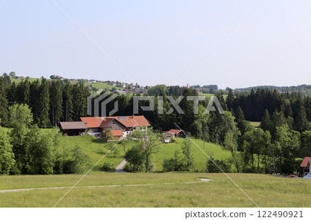 Hiking trail from Ahegg to Weitnau, Munich Way of St. James, Bavaria, Germany 122490921