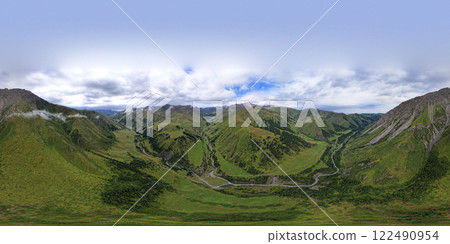 360 panorama of a mountainous area from a height. 122490954