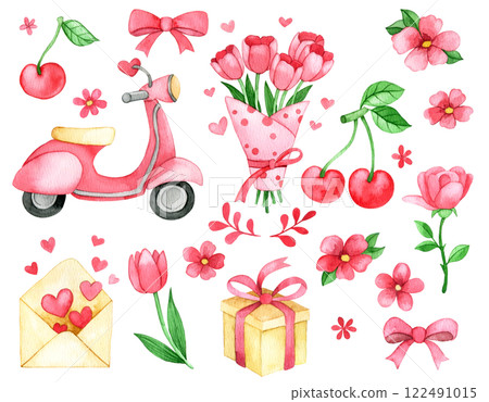 cute set of watercolor illustrations for valentine's day. clipart for greeting cards and decorations cute set of watercolor illustrations for valentine's day. clipart for greeting cards and decorations 122491015