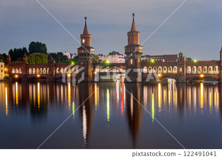 Berlin, Germany at the Oberbaum Bridge over the Spree River 122491041