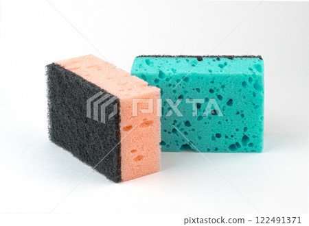 Two cleaning sponges, showcasing different textures and uses Two cleaning sponges, showcasing different textures and uses 122491371