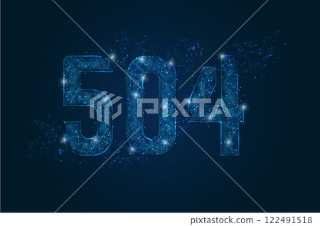 Abstract isolated blue image of HTTP Error 504 Gateway Timeout. Polygonal low poly wireframe illustration looks like stars in the black night sky in space or flying glass shards. 122491518