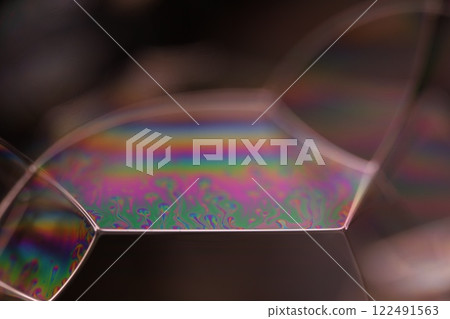 Green rainbow reflection of liquid in macro, white colors, surrealistic background, fantastic smooth movement, water surface, spectrum texture 122491563