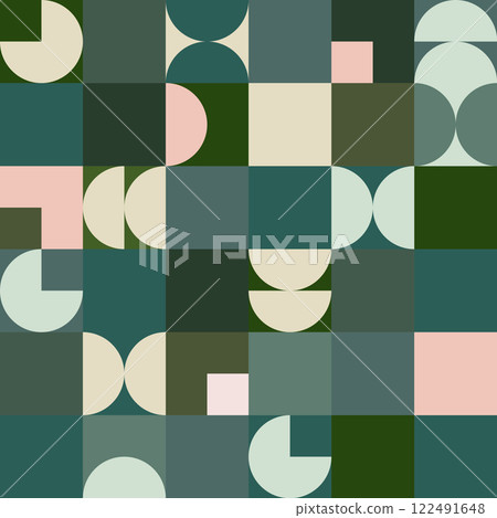 Bauhaus Inspired Seamless Green Checkered Pattern 122491648