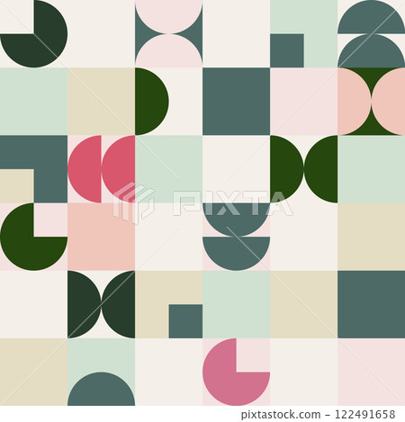 Abstract Bauhaus Seamless Pattern with Pastel and Bold Accents Abstract Bauhaus Seamless Pattern with Pastel and Bold Accents 122491658