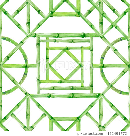 Beautiful vector seamless pattern with hand drawn bamboo lattice in vacation style. Ready print design. 122491772