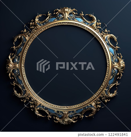 Round frame in art nouveau style with ornament. Retro frame with fairytale and magic decoration. Generated AI. 122491841