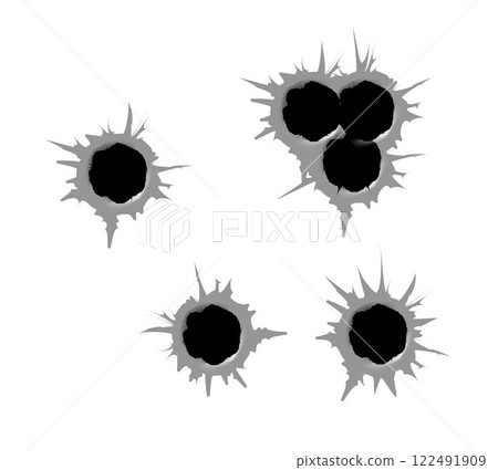 Bullet hole template. Damage and cracks on surface from bullet. Vector Bullet hole template. Damage and cracks on surface from bullet. Vector 122491909