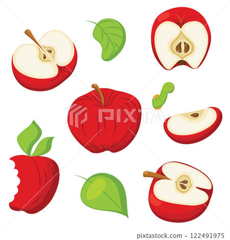 Red apple in flat style. Simple icon for your design. Vector illustration isolated on white background. 122491975