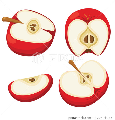 Red apple in flat style. Simple icon for your design. Vector illustration isolated on white background. 122491977