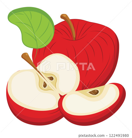 Red apple in flat style. Simple icon for your design. Vector illustration isolated on white background. 122491980