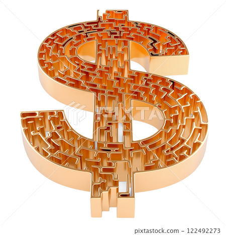 Dollar shaped maze, 3D rendering 122492273