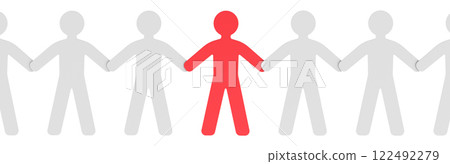 Leader, concept. Paper silhouettes of humans with one red persona inside. 3D rendering Leader, concept. Paper silhouettes of humans with one red persona inside. 3D rendering 122492279
