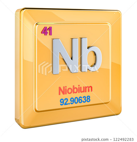 Niobium Nb, chemical element sign with number 41 in periodic table. 3D rendering 122492283