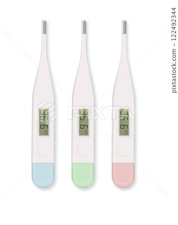 Electronic modern thermometer isolated on white. Fever diagnostic and healthcare concept. Vector Electronic modern thermometer isolated on white. Fever diagnostic and healthcare concept. Vector 122492344