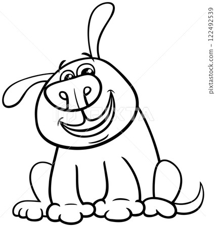 happy cartoon dog or puppy animal character coloring page 122492539