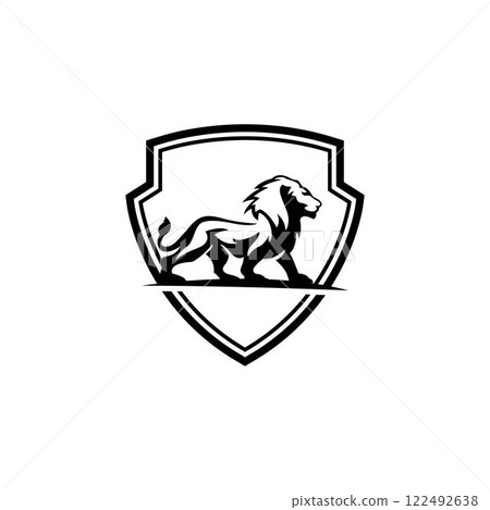 Lion shield vector logo design template. Universal premium elegant creative symbol 122492638