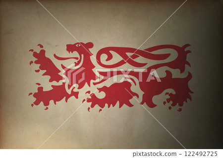 Lion passant on old paper Lion passant on old paper 122492725