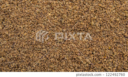 Thymol Seeds, Carom Seeds, Bishop's Weed Ajwain, Full Frame, Top View Thymol Seeds, Carom Seeds, Bishop's Weed Ajwain, Full Frame, Top View 122492760