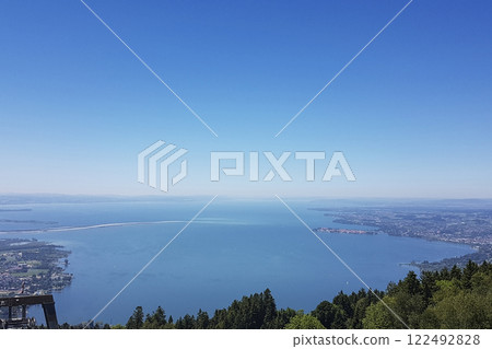 Panoramic view from Pfander mountain to lake Bodensee, Vorarlberg, Austria Panoramic view from Pfander mountain to lake Bodensee, Vorarlberg, Austria 122492828