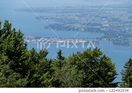 Panoramic view from Pfander mountain to lake Bodensee, Vorarlberg, Austria Panoramic view from Pfander mountain to lake Bodensee, Vorarlberg, Austria 122492836