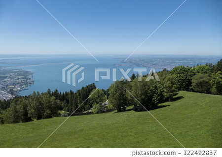 Panoramic view from Pfander mountain to lake Bodensee, Vorarlberg, Austria 122492837