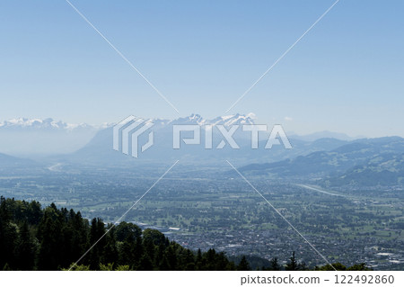 Panoramic view from Pfander mountain to lake Bodensee, Vorarlberg, Austria 122492860