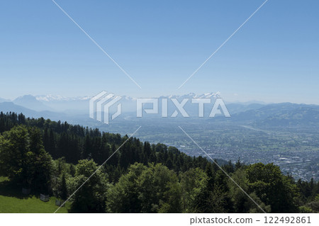 Panoramic view from Pfander mountain to lake Bodensee, Vorarlberg, Austria Panoramic view from Pfander mountain to lake Bodensee, Vorarlberg, Austria 122492861