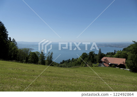 Panoramic view from Pfander mountain to lake Bodensee, Vorarlberg, Austria Panoramic view from Pfander mountain to lake Bodensee, Vorarlberg, Austria 122492864
