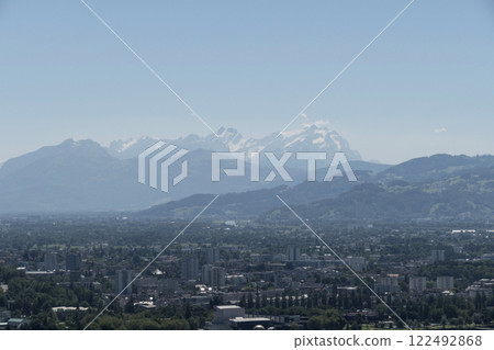 Panoramic view from Pfander mountain to lake Bodensee, Vorarlberg, Austria 122492868
