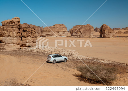 Off-Road Adventure in AlUla, Saudi Arabia 4x4 SUV in the Desert Off-Road Adventure in AlUla, Saudi Arabia 4x4 SUV in the Desert 122493094