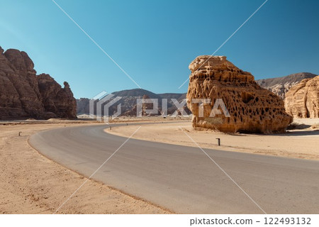 Scenic Road Through AlUlas Majestic Rock Formations Saudi Arabia Scenic Road Through AlUlas Majestic Rock Formations Saudi Arabia 122493132