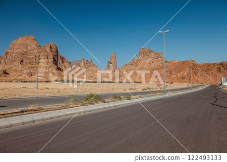 Scenic Road Through AlUlas Majestic Rock Formations Saudi Arabia 122493133