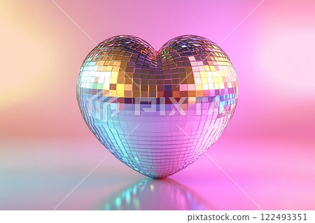 disco ball in the shape of a voluminous heart, celebration of St. Valentine's Day, party disco ball in the shape of a voluminous heart, celebration of St. Valentine's Day, party 122493351