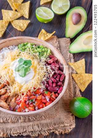 Large Burrito Bowl: Chicken, Rice, Beans, Guacamole, and More 122493705