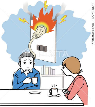 A couple worried that a short circuit in the outlet could cause a fire 122493879