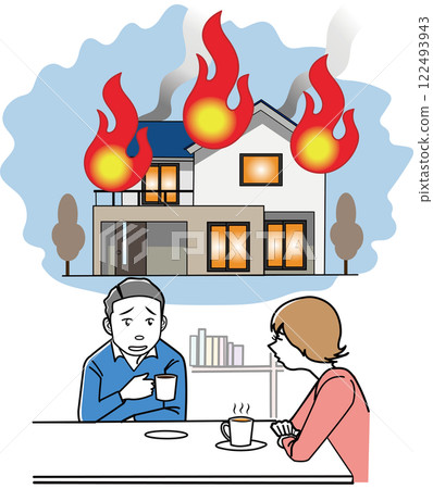一對夫婦擔心火災的插圖 122493943