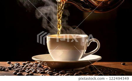 Pouring hot coffee into a cup 122494349