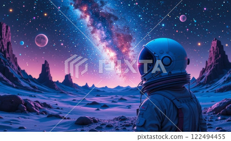 A Solitary Astronaut on Distant Terrain 122494455