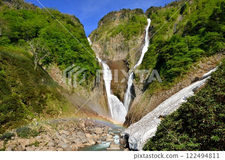 Fresh green Shomyo Falls and rainbow 122494811