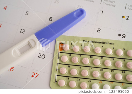 Birth control pills for female of ovulation day, fetus, maternity, childbirth, birth control. 122495060